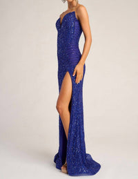 PORTIA&SCARLETT Fully Embellished Strapless Dress With Slit in cobalt - women's dress - detail view