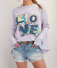 Easel - Love Patch Rib Knit Mineral Washed Top