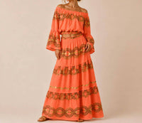 Mystery Resort - Corallia Top And Maxi Skirt Set