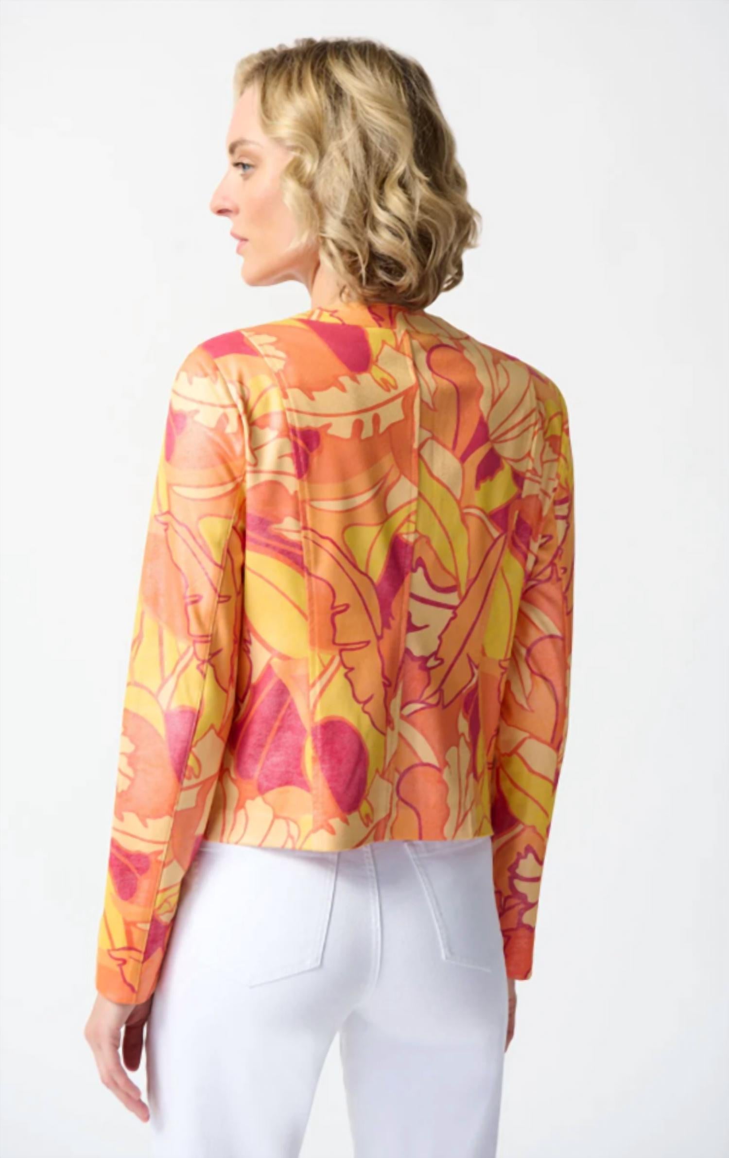 Joseph Ribkoff - Foiled Suede Floral Print Fitted Jacket