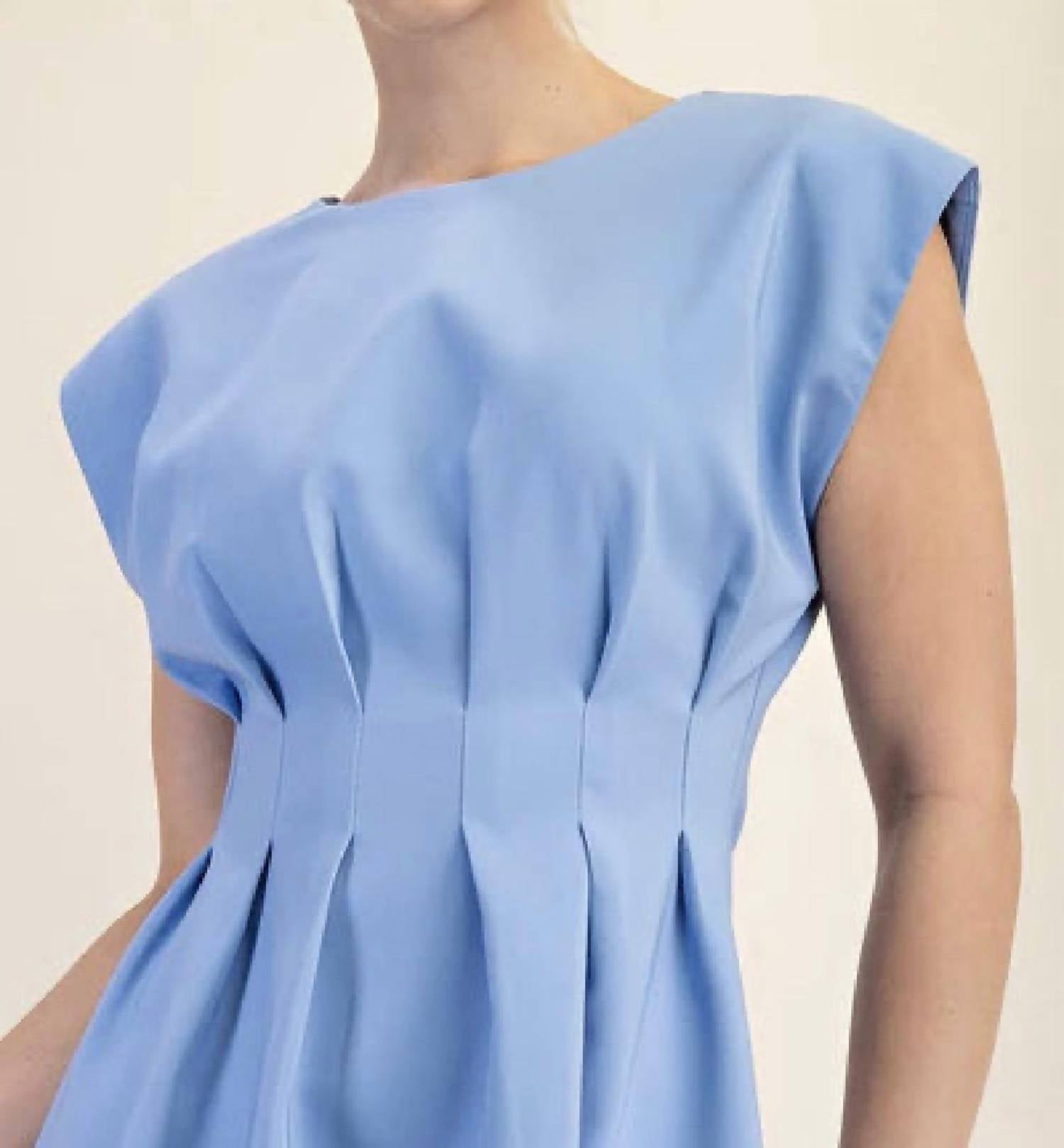 Glam - Round Neck Waist Pleated Mini Dress