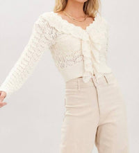 Illa Illa Lace Crochet Knit Top in ivory - women's sweater - alternate view