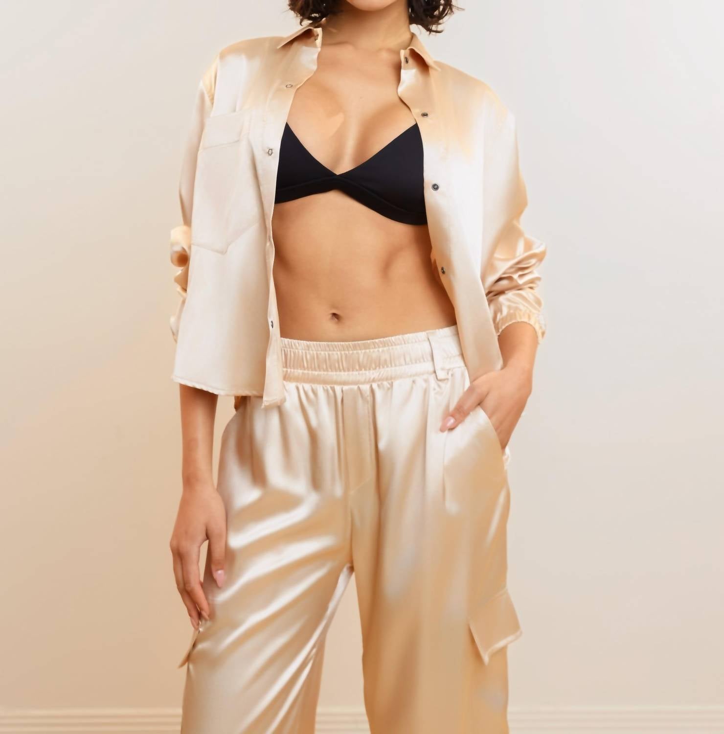HEROINE SPORT Satin Cargo Pants in champagne - women's pants - view 4