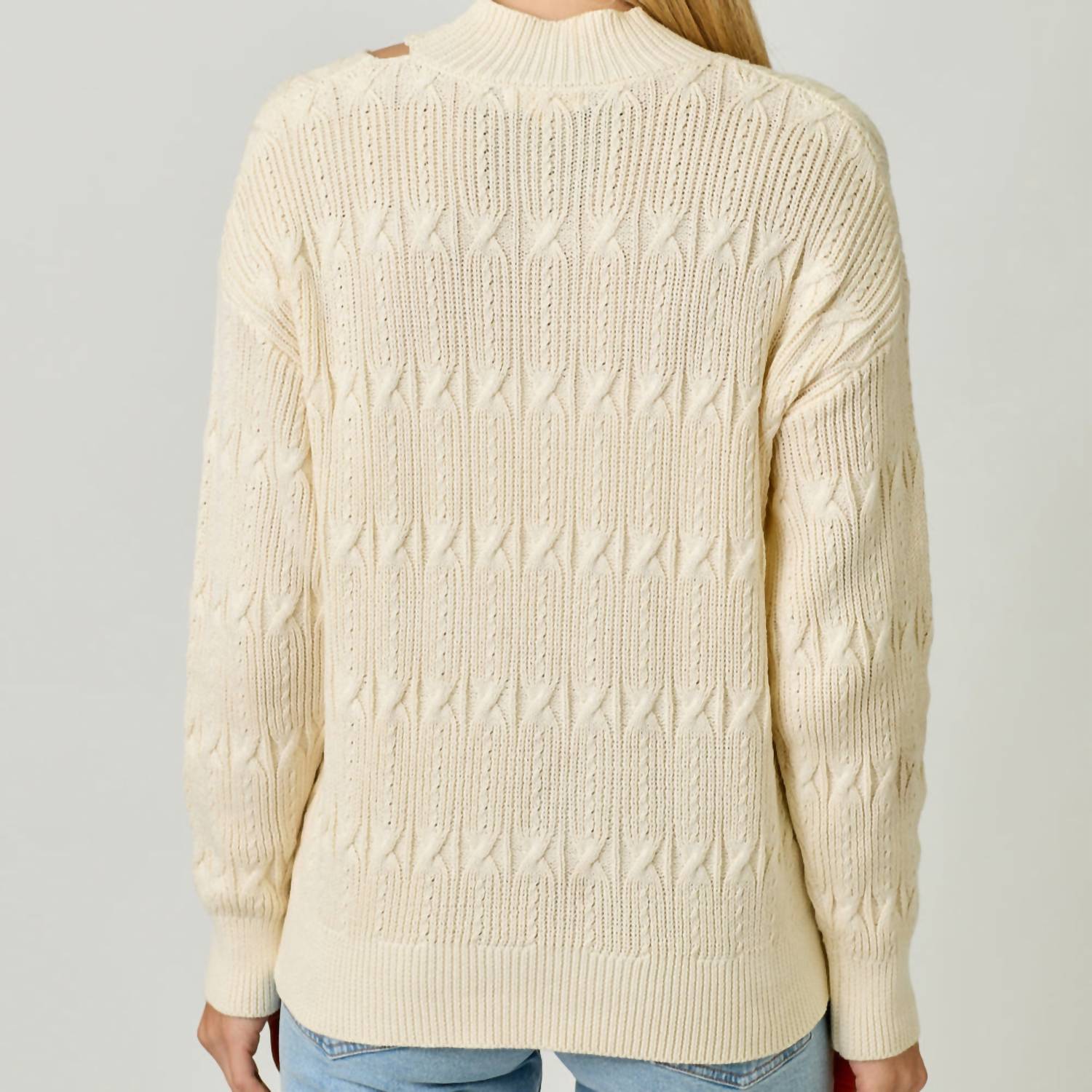 mystree Cutout Mock Neck Sweater Top in ivory - women's sweater - alternate view