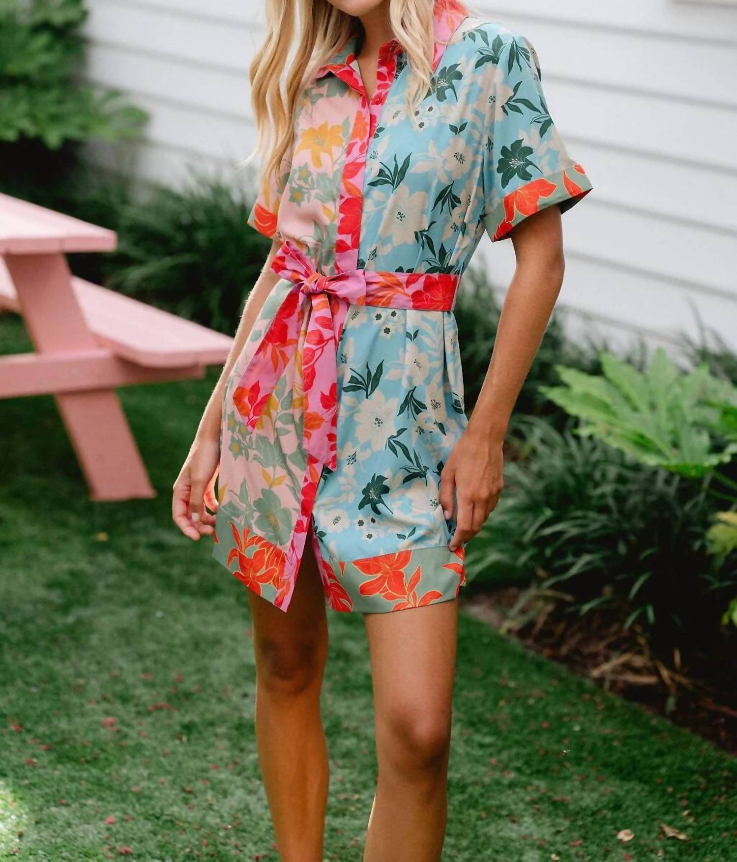 BRITON COURT Elena Mini Dress in colorblock floral - women's dress - view 6