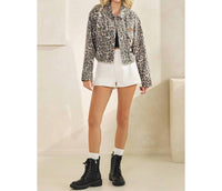 Veveret - Leopard Denim Jacket With Back Contrast