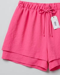 Stylive Women's Double Layer Athletic Shorts in fuchsia - women's shorts - detail view