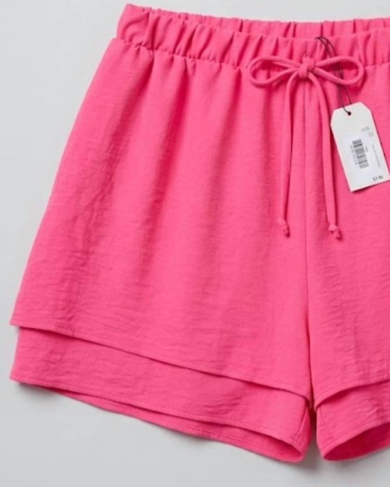 Stylive Women's Double Layer Athletic Shorts in fuchsia - women's shorts - detail view