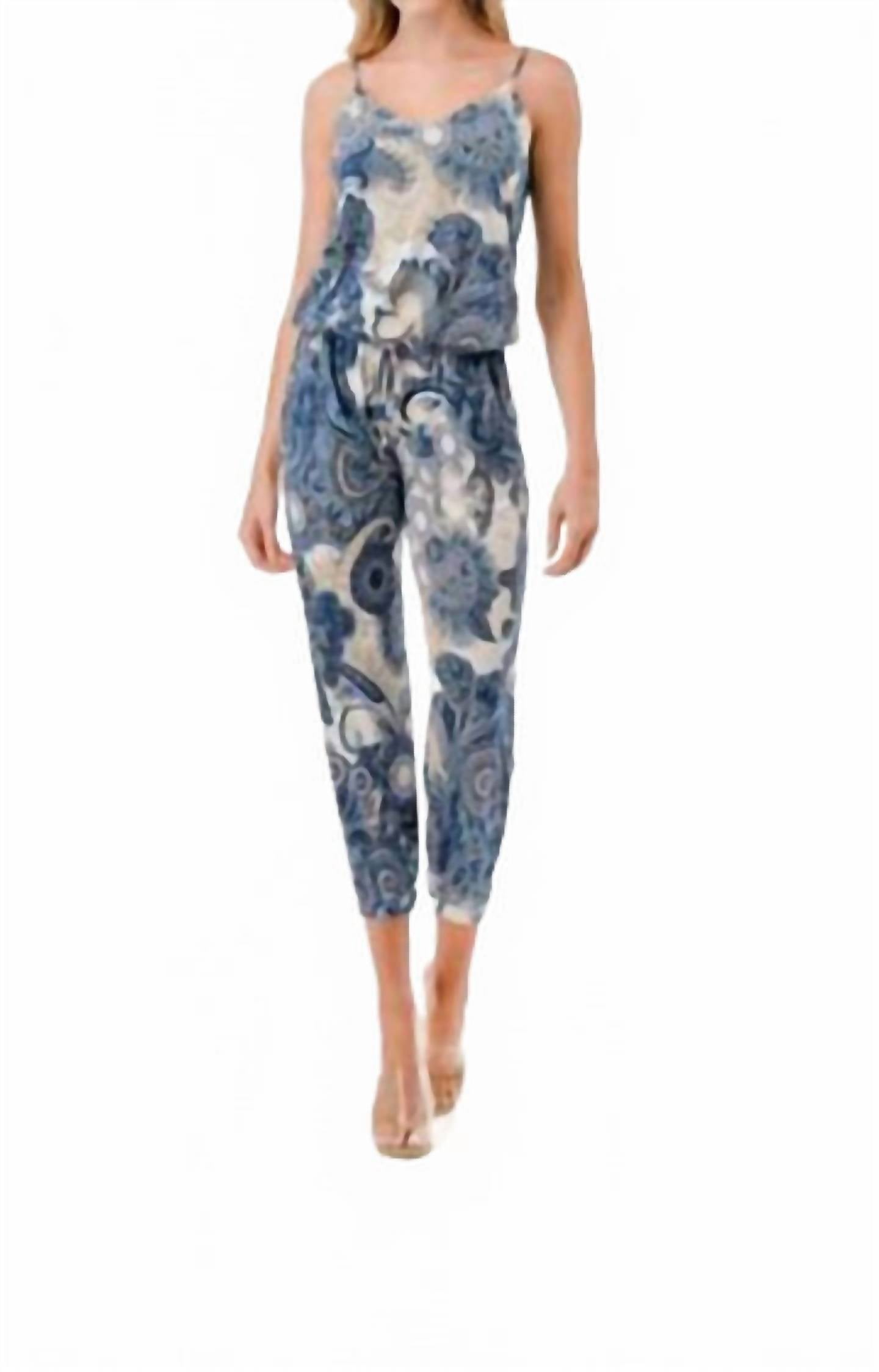ariella High Rise Paisley Jumpsuit in blue multi - women's pants