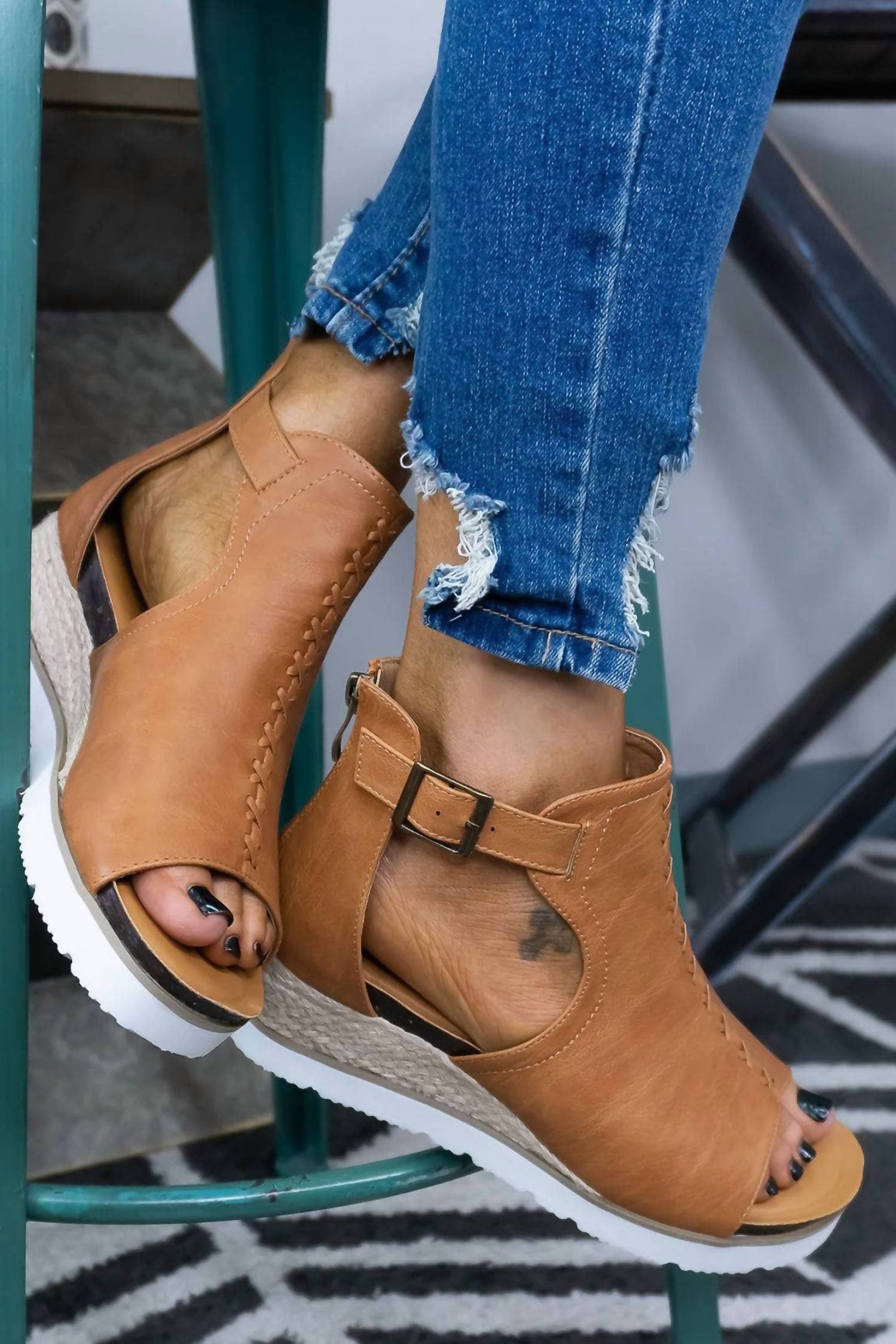 dear lover Women's Cutout Buckle Platform Espadrille Sandals in brown - women's sandal - alternate view
