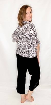 Multiples - Animal Print Flounce Sleeve Top