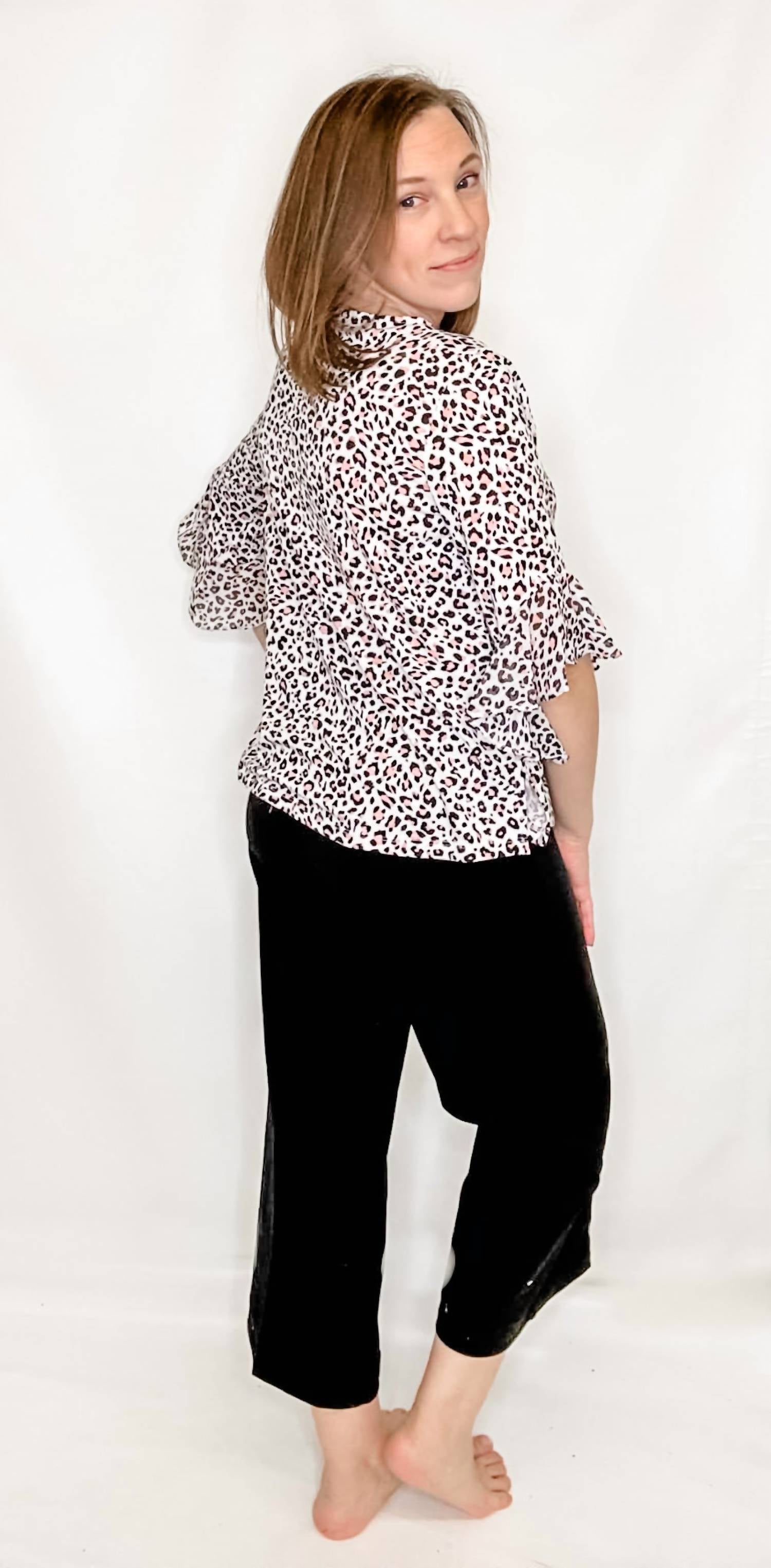 Multiples - Animal Print Flounce Sleeve Top