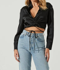 Astr - Perry Satin Wrap Front Tie Waist Top
