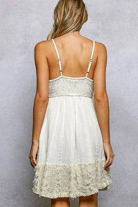 Pol - Tiered Tassel Trim Wooden Bead Smocked Dress