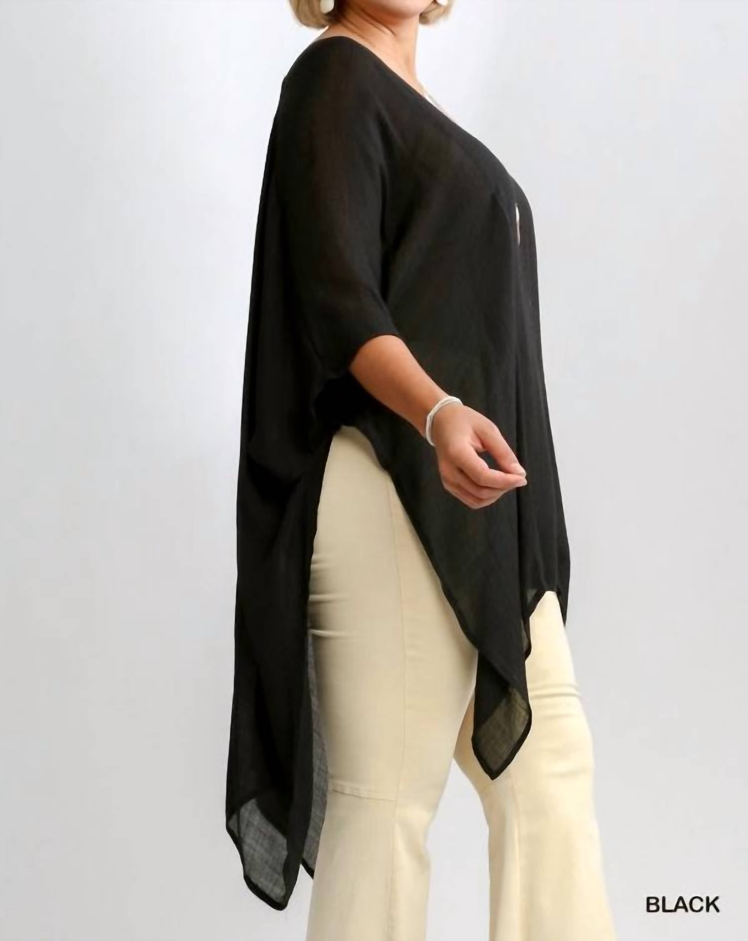 umgee Caftan Scoop Neck Tunic in black - women's shirt - alternate view