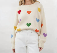 Mello - Heart Shaped Patterns Front Round Neck Sweater