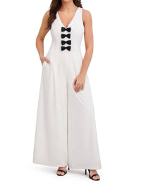 London Times - Bow-Accent Sleeveless Wide-Leg Jumpsuit