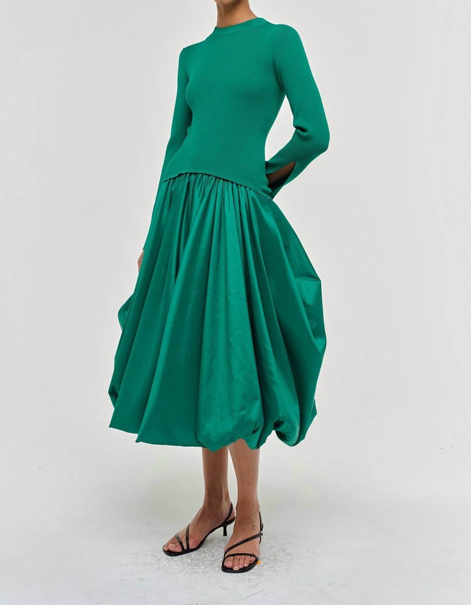 SIMKHAI Kenlie Taffeta Knit Midi Dress in kelly green 2 - women's dress - view 4