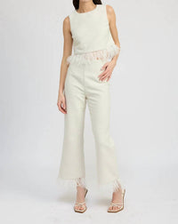 En Saison - Arden Sleeveless Feather-trim Top