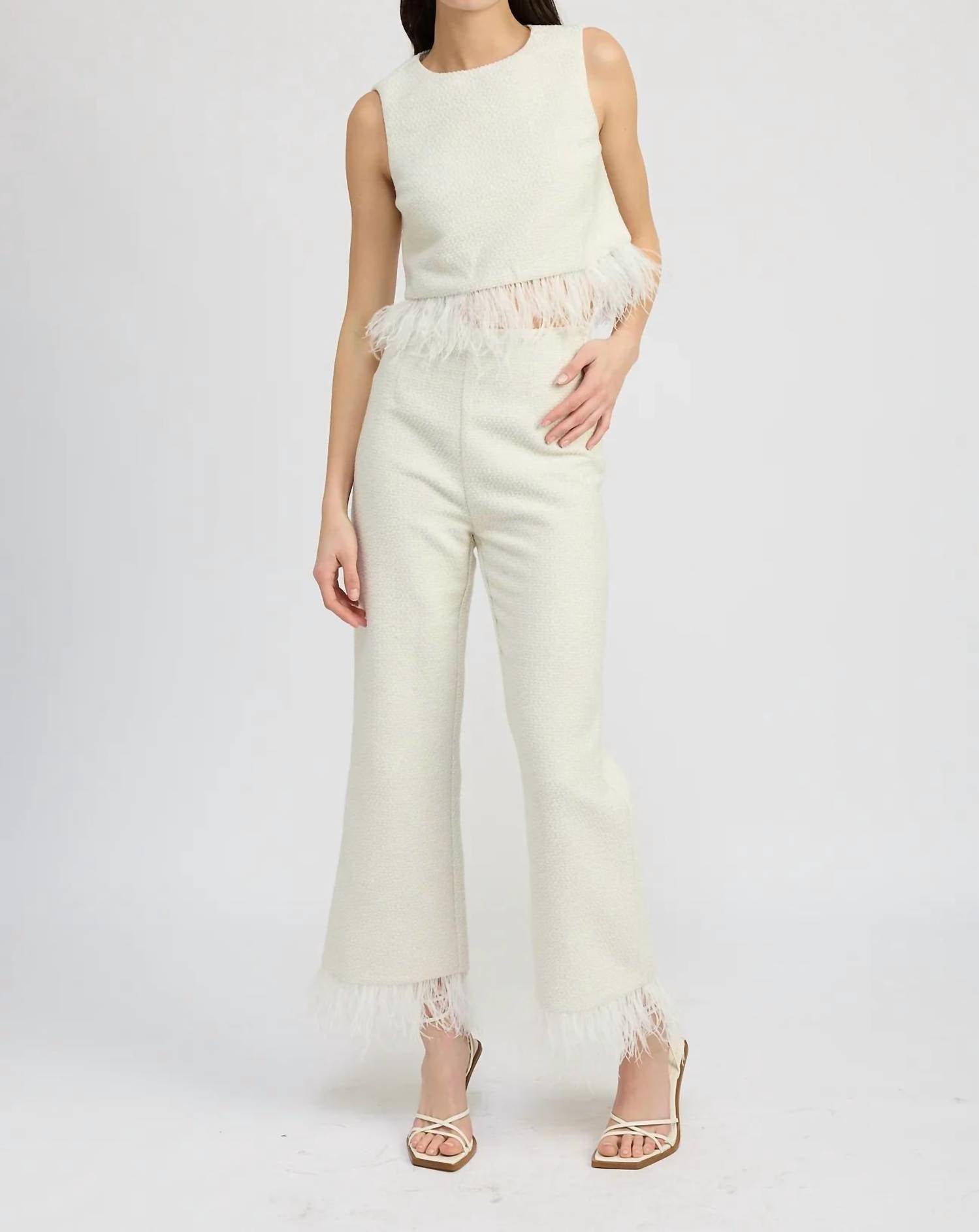 En Saison - Arden Sleeveless Feather-trim Top