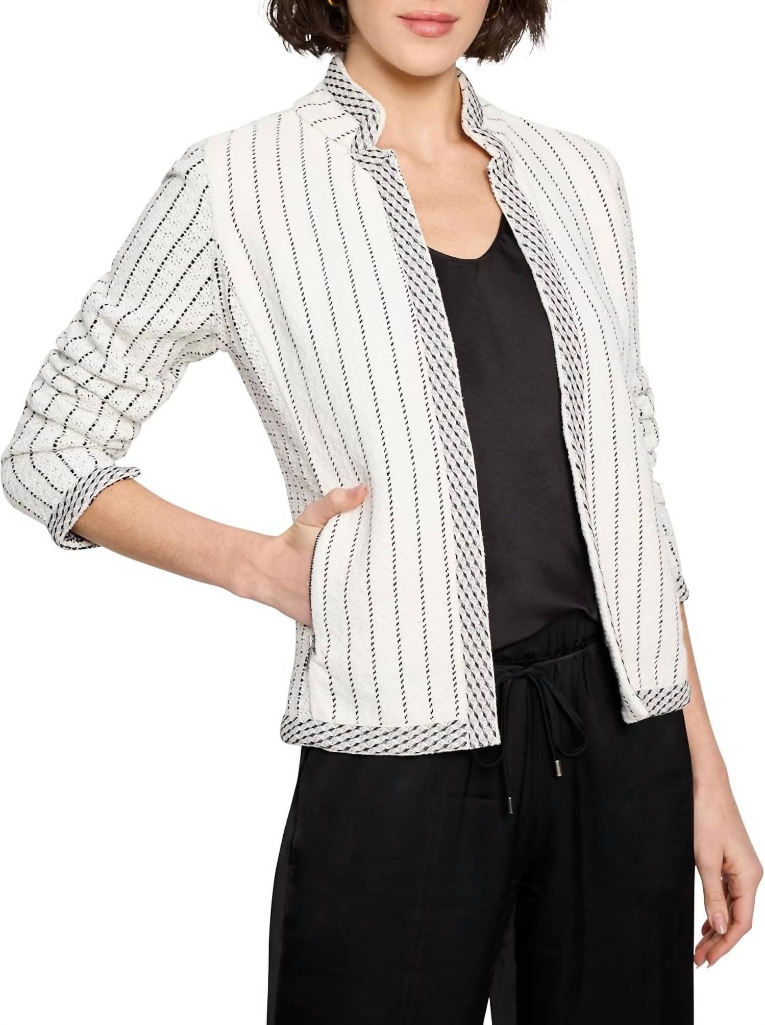 Nic + Zoe PINSTRIPE NOTCH COLLAR KNIT JACKET in black multi - women's jacket - alternate view