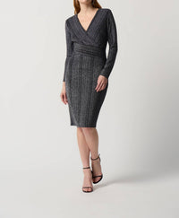 Joseph Ribkoff Striped V-neck Wrap Dress in black - women's dress