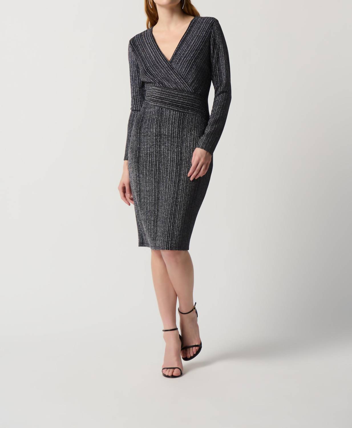 Joseph Ribkoff Striped V-neck Wrap Dress in black - women's dress