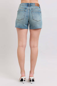 Judy Blue Mid Rise Button-fly Destroy Shorts in vintage wash - women's shorts - view 6
