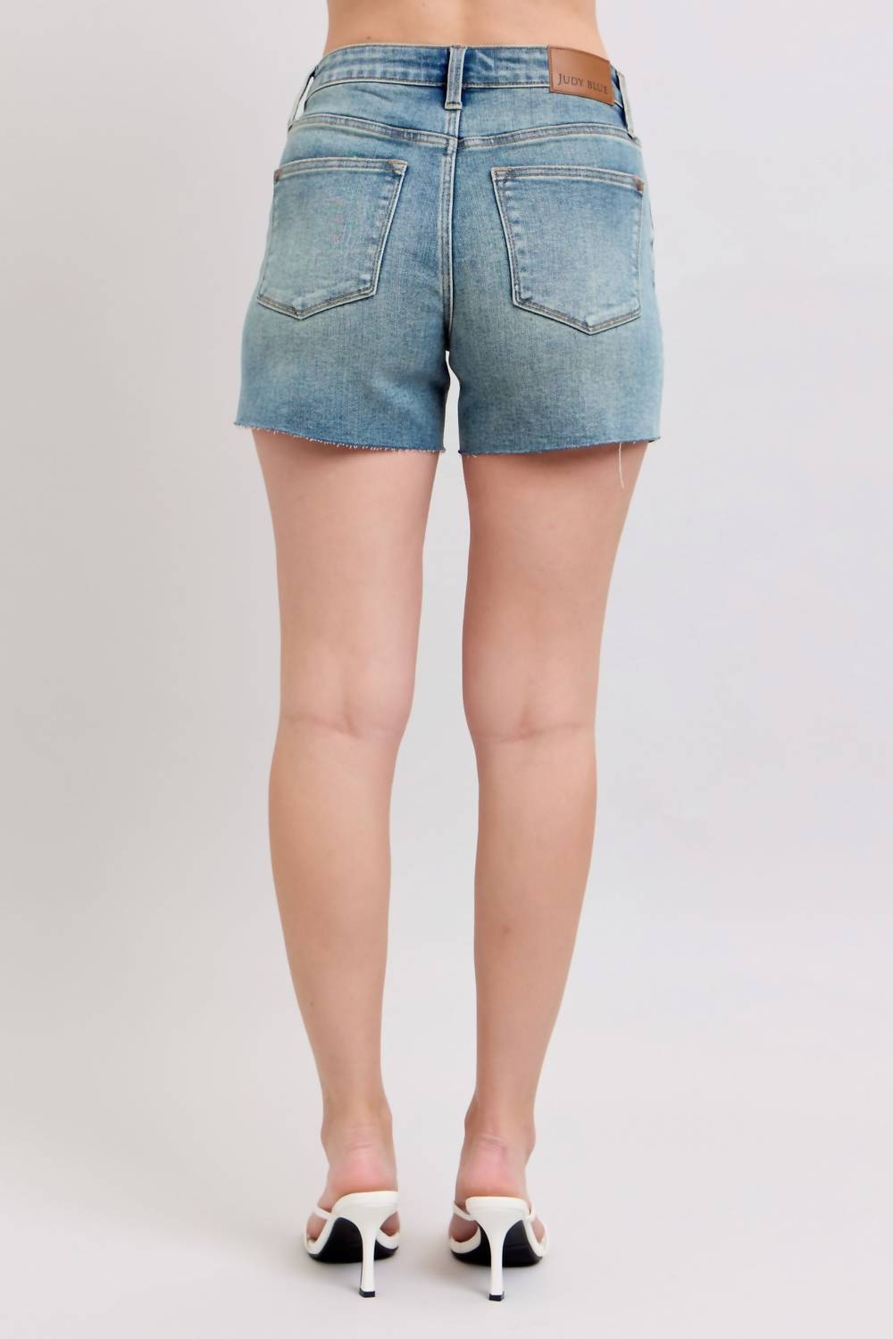 Judy Blue Mid Rise Button-fly Destroy Shorts in vintage wash - women's shorts - view 6
