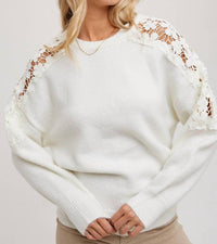 Bluivy - CROCHET CONTRAST KNIT SWEATER PULLOVER