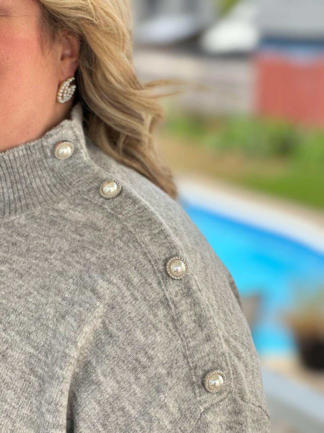 Amelia K. Luxe Lofty Pearl Sweater in grey - women's sweater - alternate view