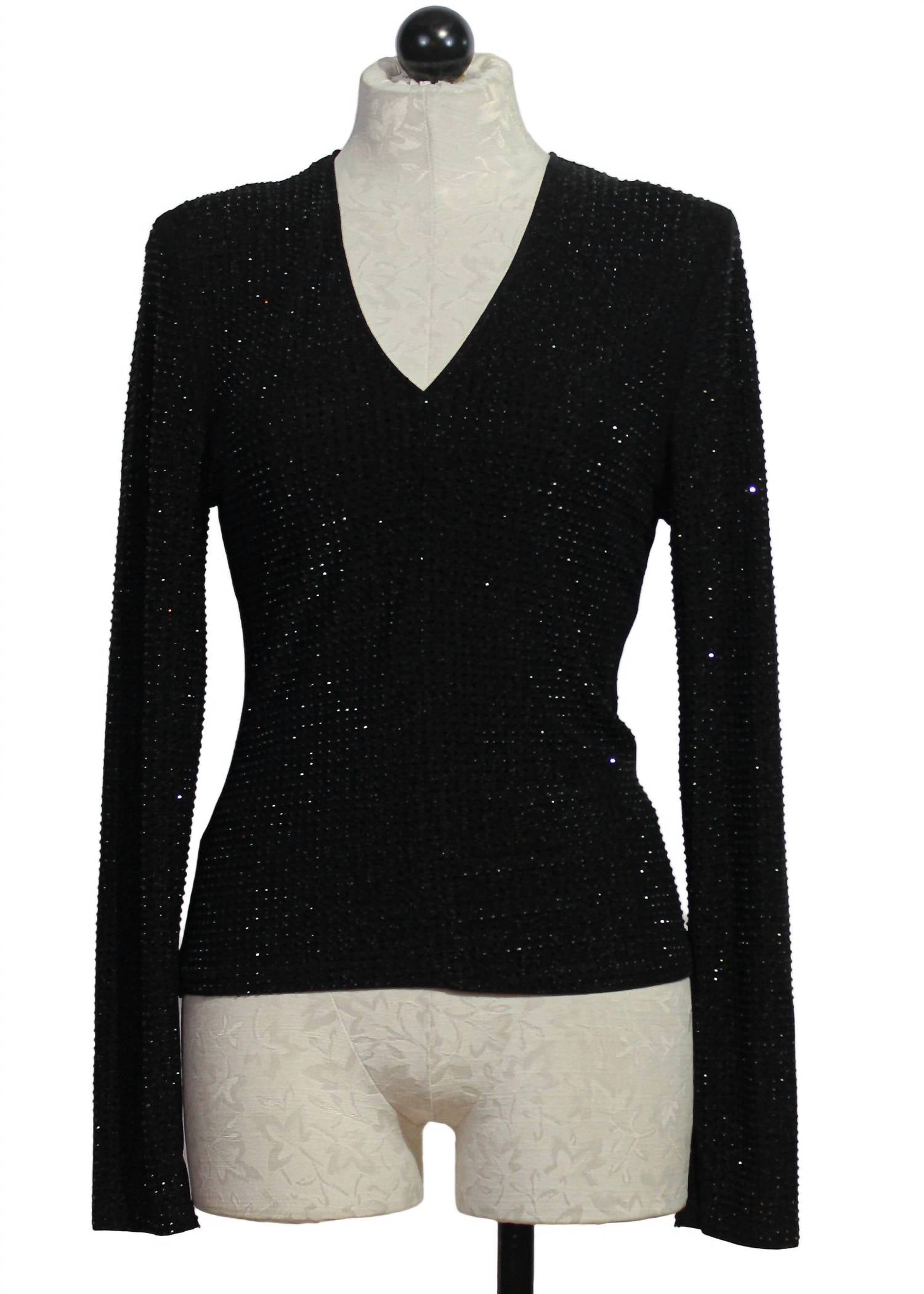 JESSIE LIU Women's Mariah Sequined V Neck Top in black - women's long sleeve top