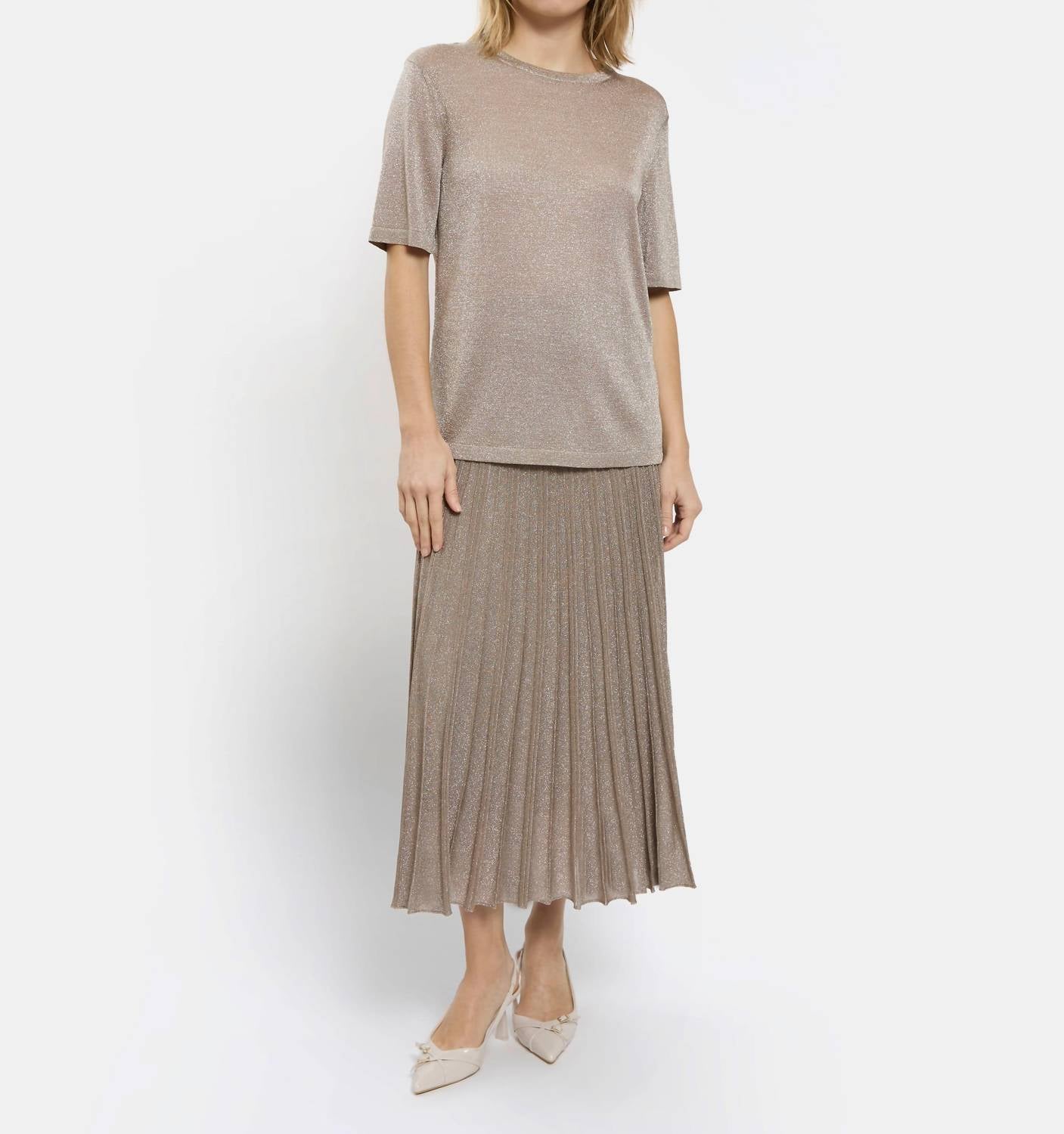 Maison Lurex Women's Short Sleeve Top in april moon - women's t-shirt - detail view