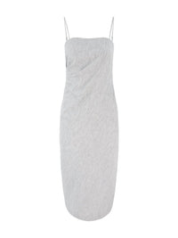Vince Ticking Stripe Drape Front Strapless Dress in iris slate off white - women's dress - alternate view