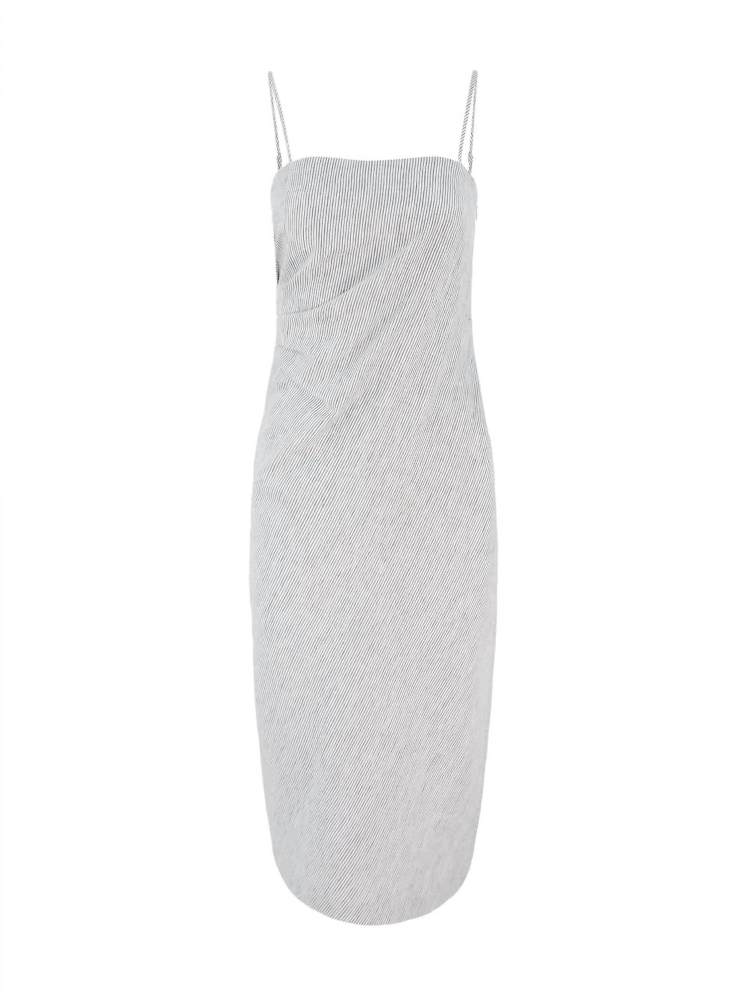 Vince Ticking Stripe Drape Front Strapless Dress in iris slate off white - women's dress - alternate view