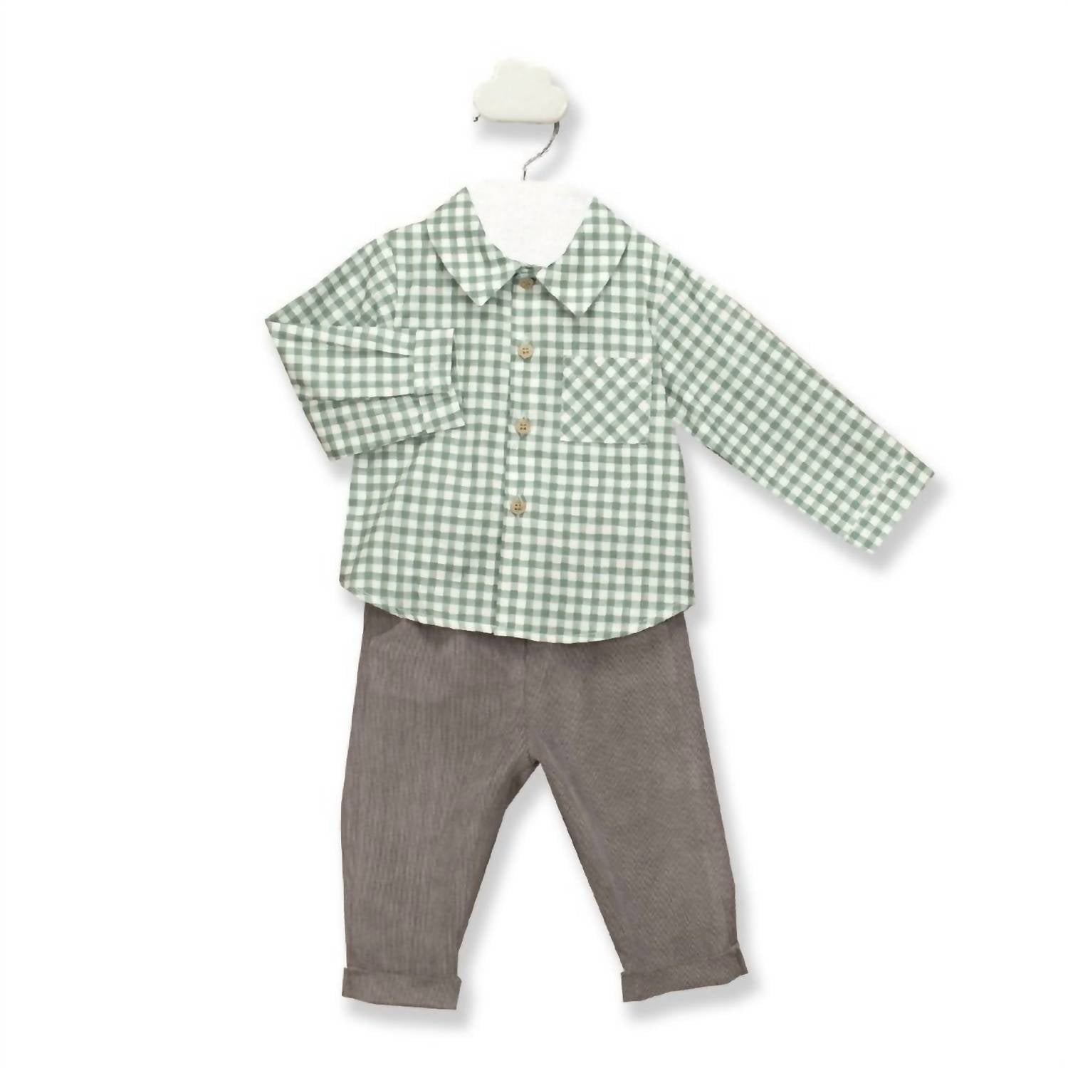Babidu Boy's Checkered Trousers Set in green - item