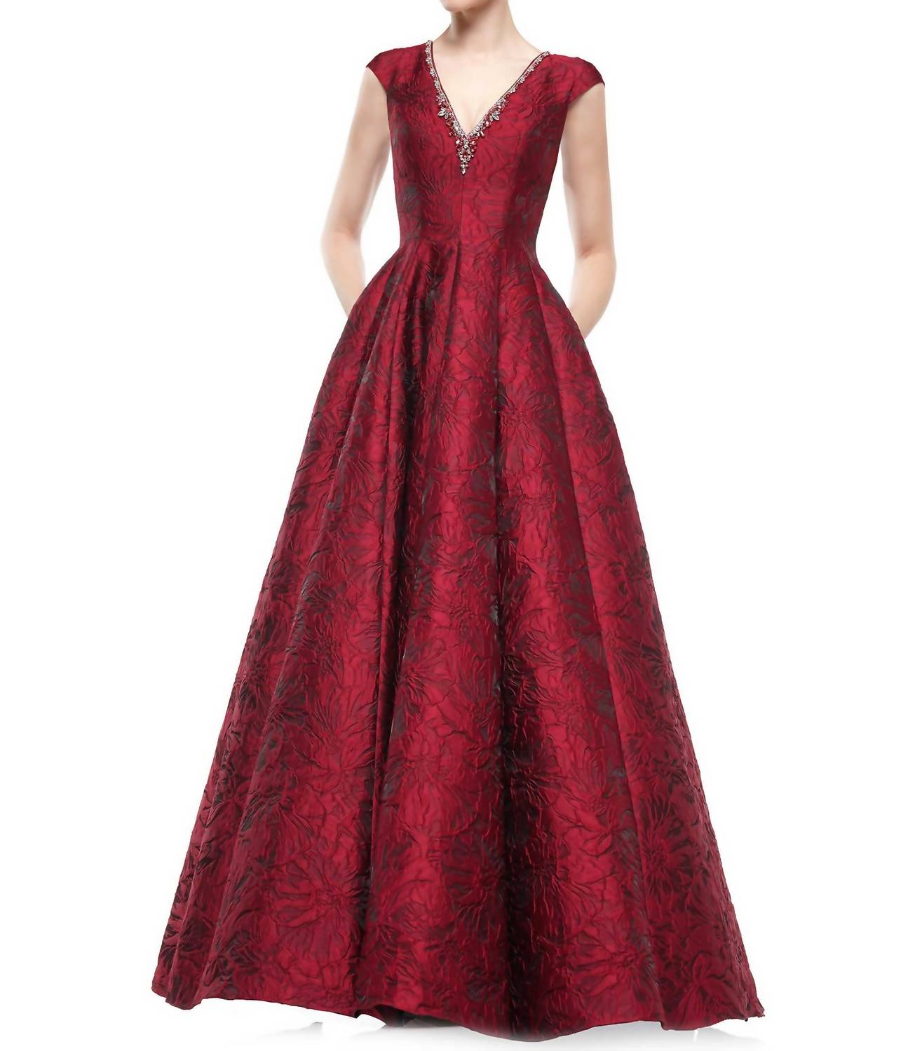 Marsoni by Colors Jacquard Brocade Ballgown in wine - women's dress