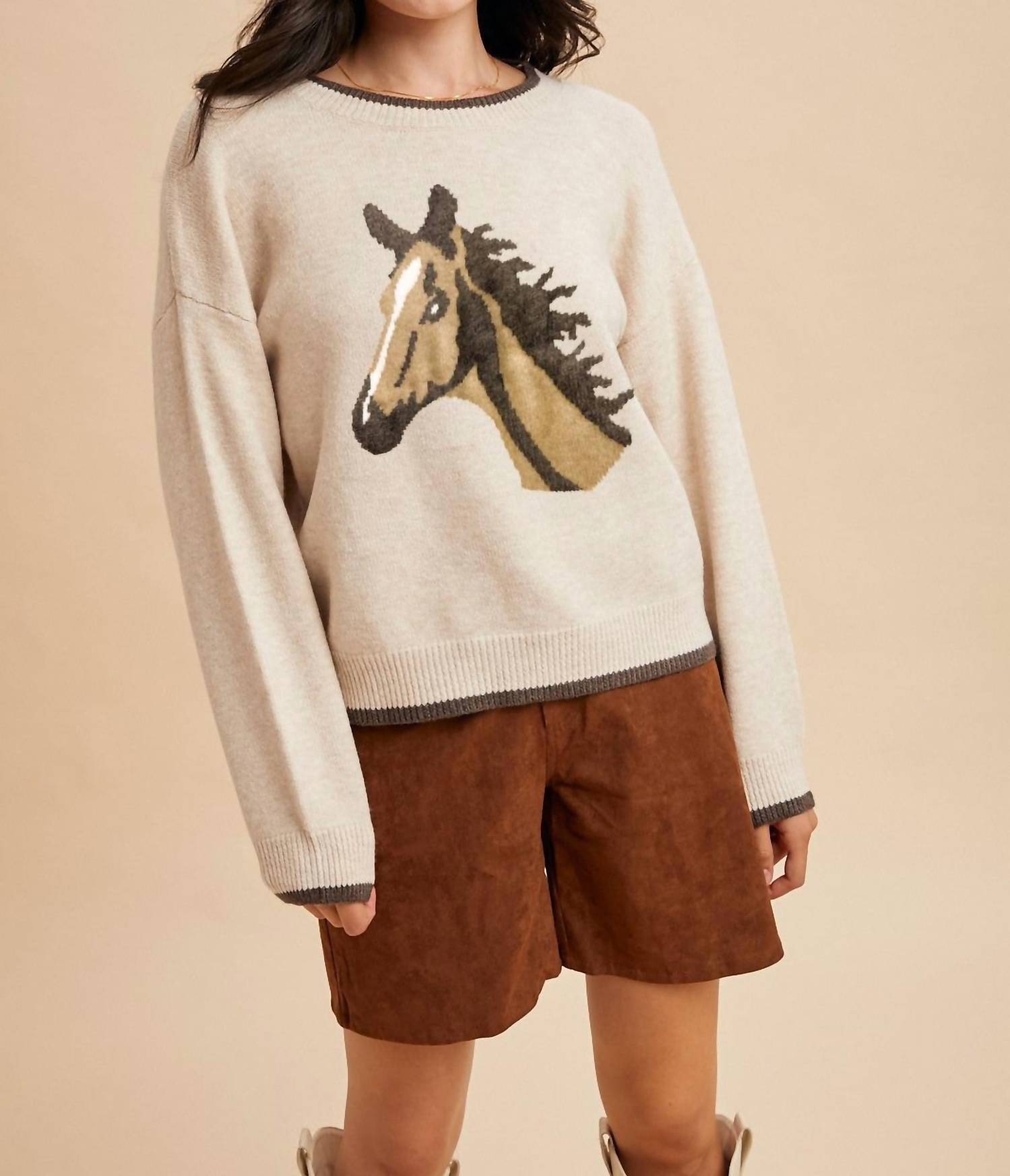 AnnieWear Horse Face Sweater in beige - women's sweater - detail view