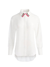 alice + olivia Dimitra Oversized Hi Lo Button Down Shirt with Trim in white - women's blouse - view 4