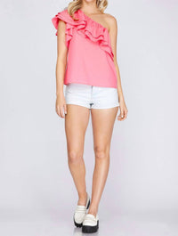 She + Sky - Flirty Looks Ruffle One Shoulder Top