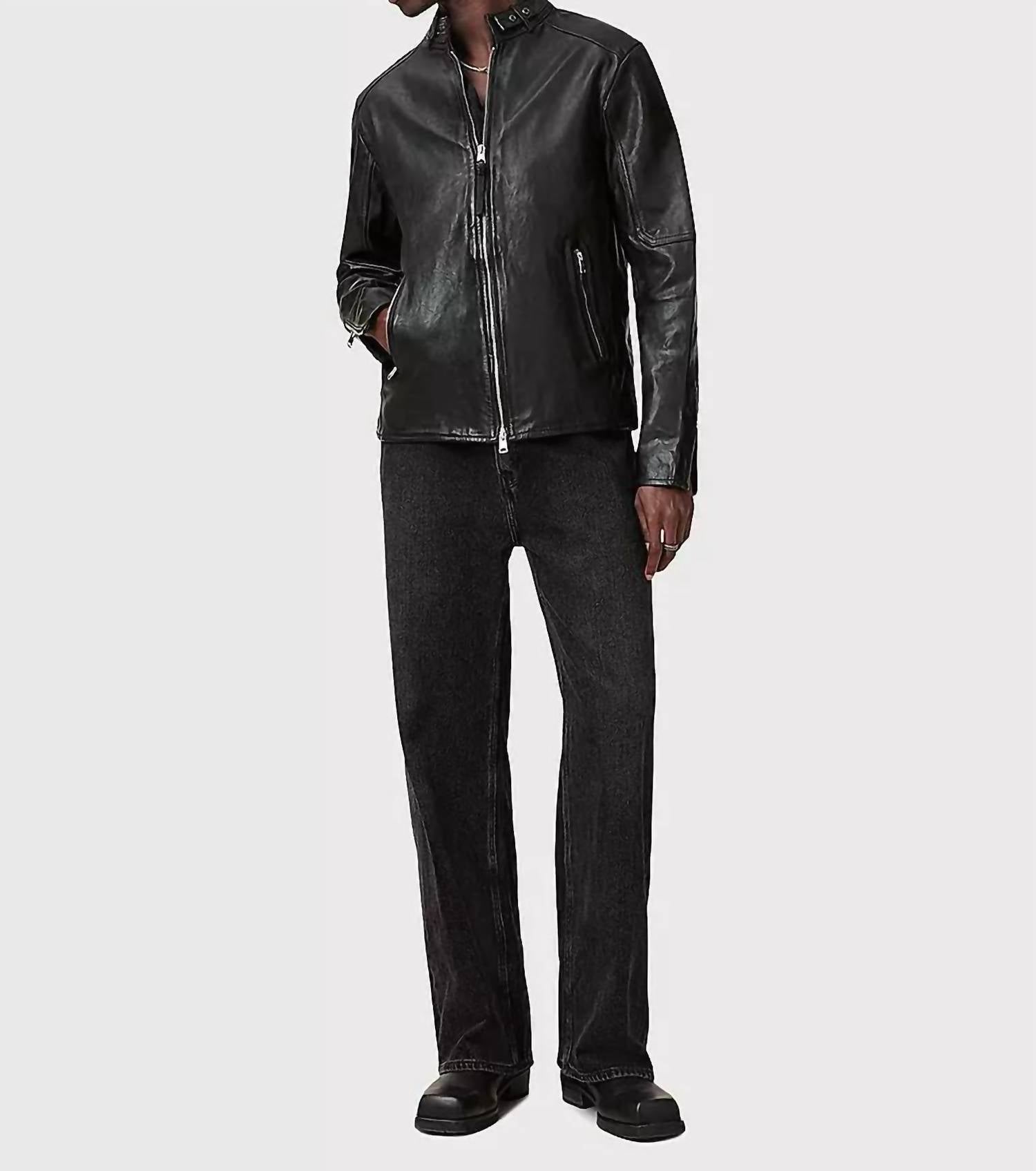 Allsaints - Cora Leather Snap Back Collar Jacket