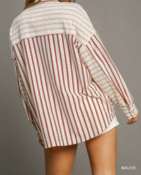 Umgee - Colorblock Stripe Collared Button-Down Top