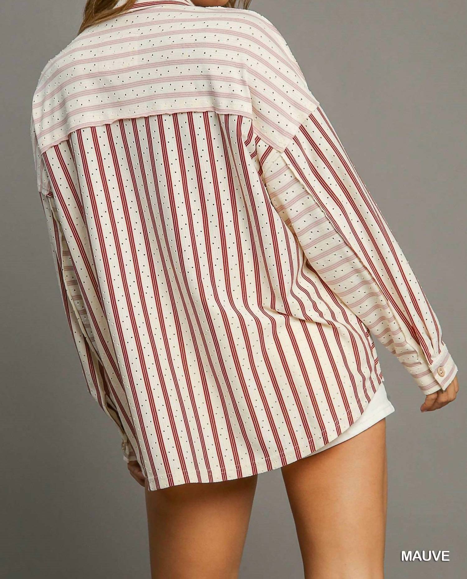 Umgee - Colorblock Stripe Collared Button-Down Top