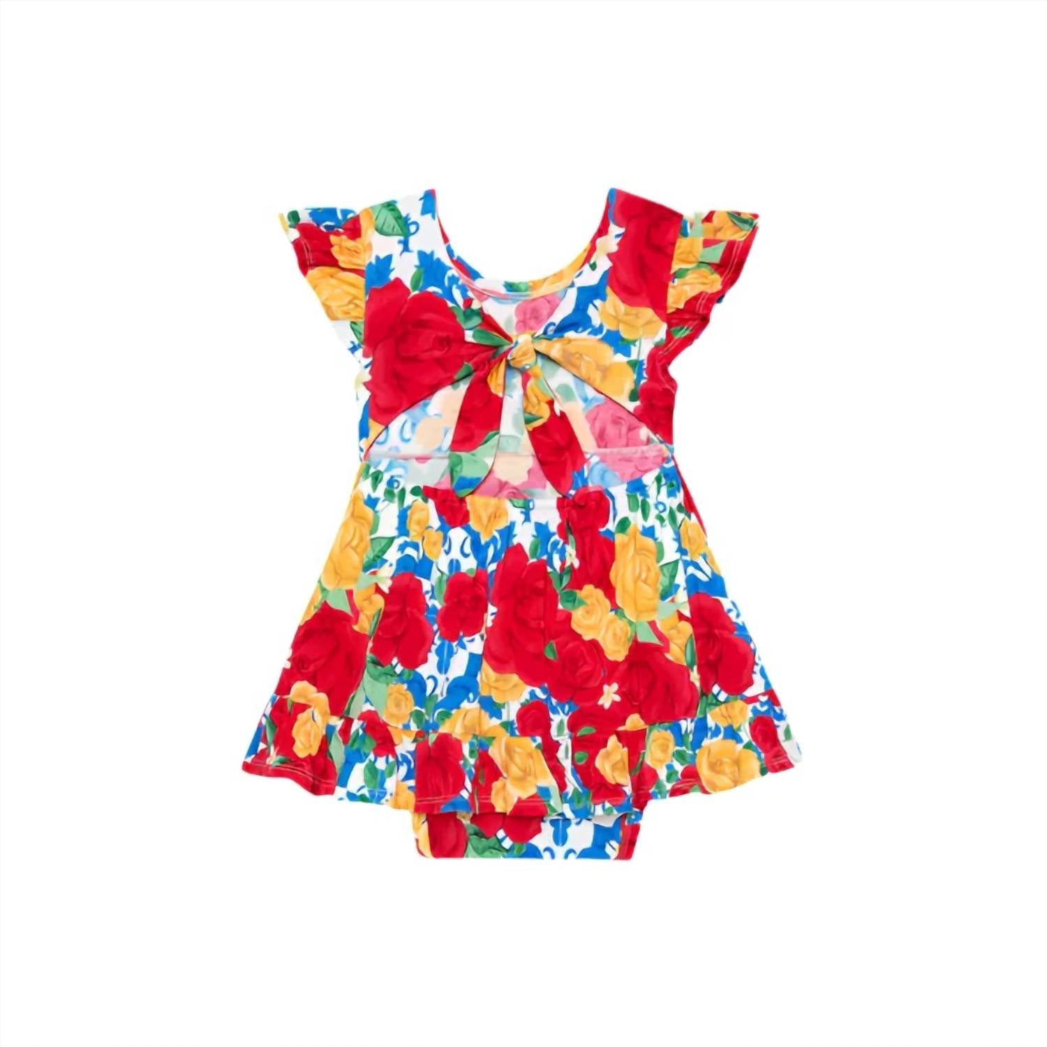 Posh Peanut - Baby Girls Valentina Tie Back Ruffled Bodysuit Dress
