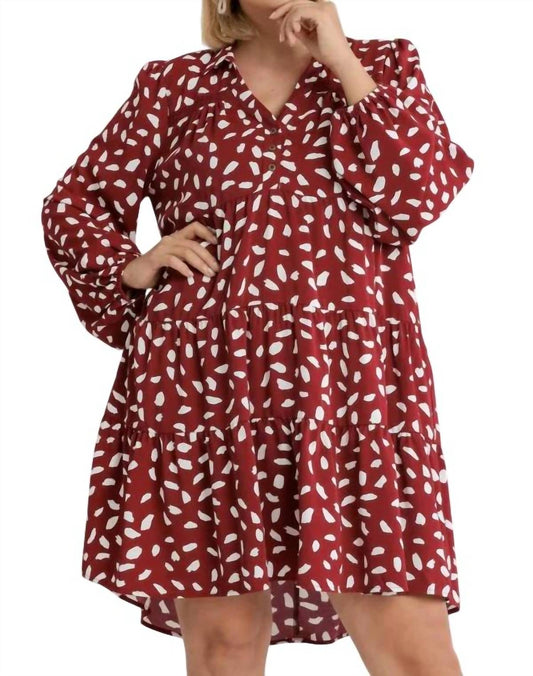 Umgee - Animal Print Long Sleeve Tiered Dress