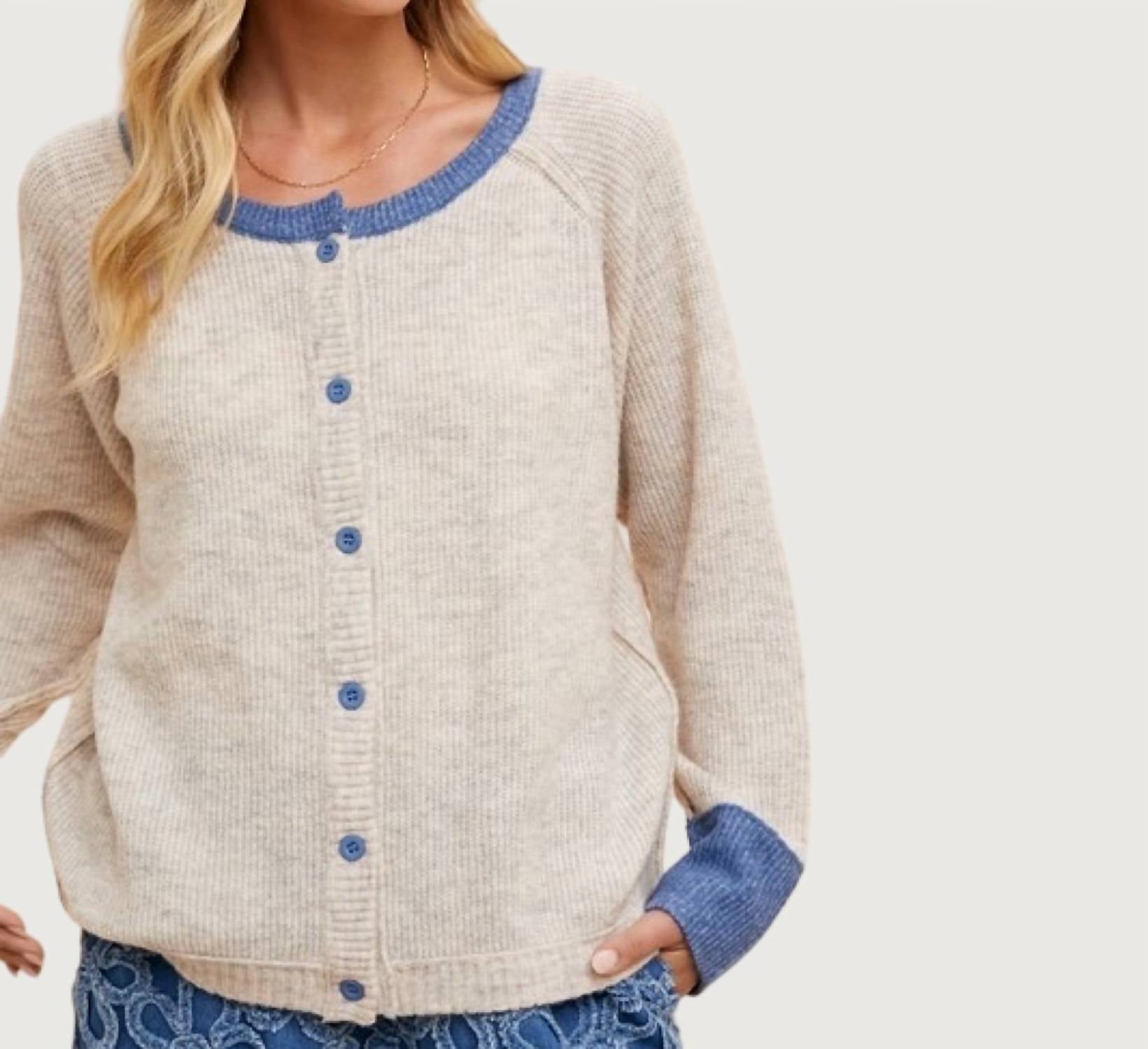 AnnieWear Emilie Button Down Sweater in beige - women's sweater