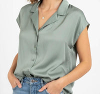 Miou Muse - Button Down Cap Sleeve Top