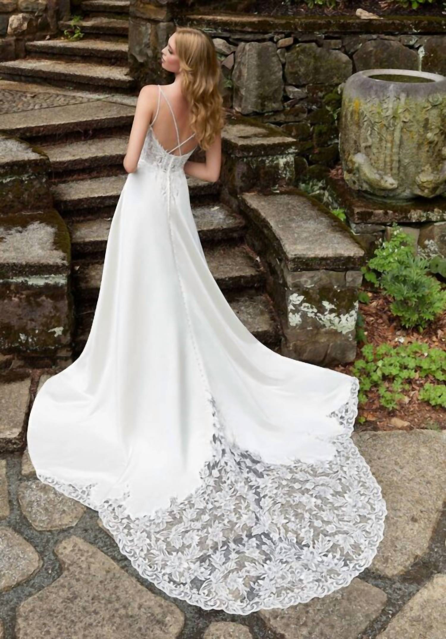 MORILEE Darcy Cutaway Train Strappy Back Wedding Gown in ivory ivory - women's dress - alternate view