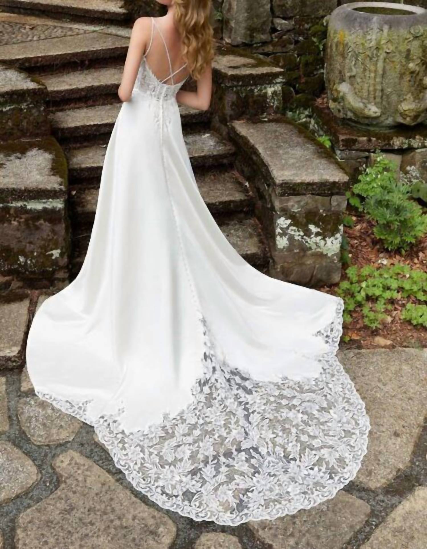 MORILEE Darcy Cutaway Train Strappy Back Wedding Gown in ivory ivory - women's dress - detail view