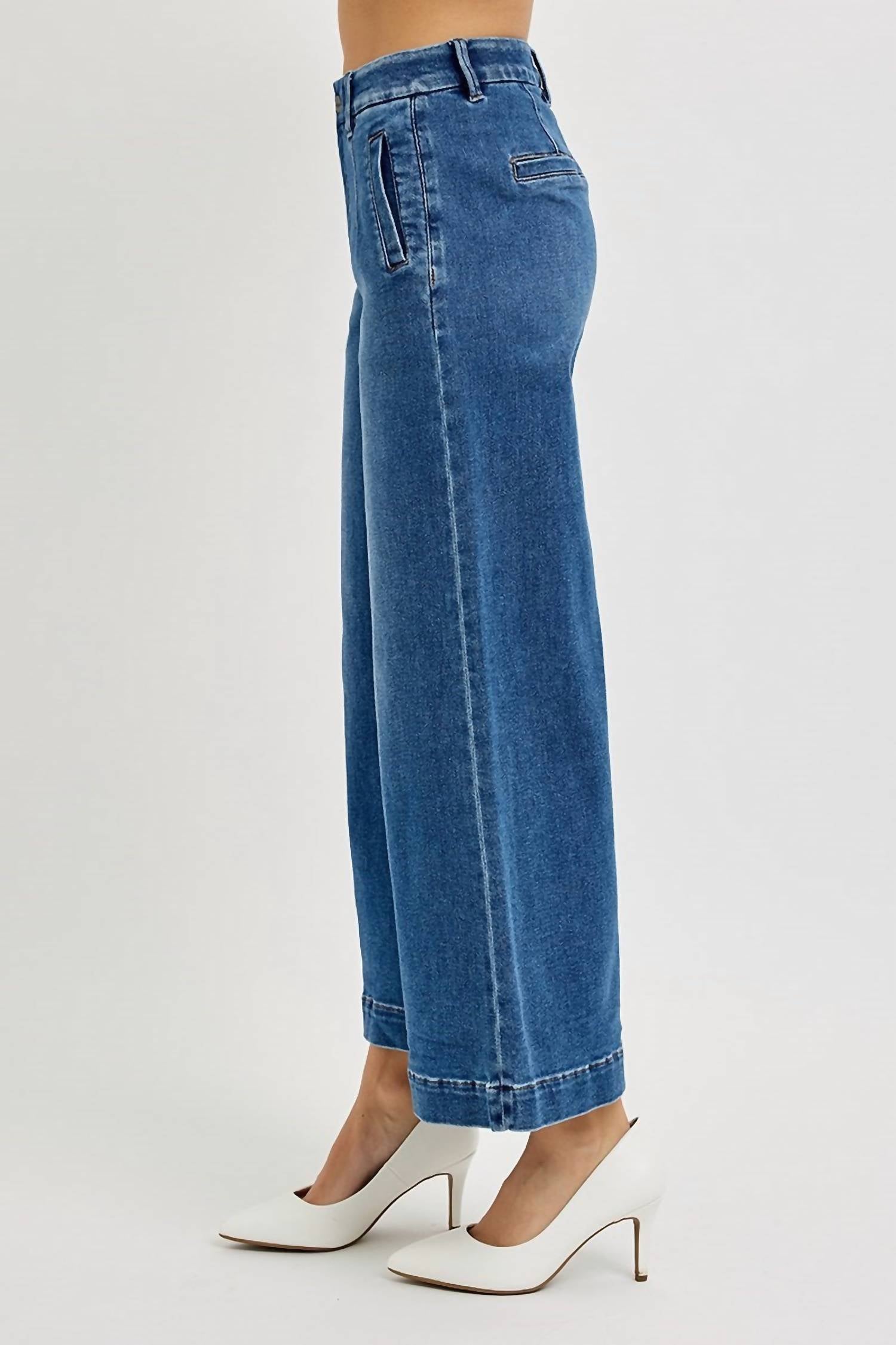 Risen - Tummy Control Elastic Band High Rise Crop Jeans